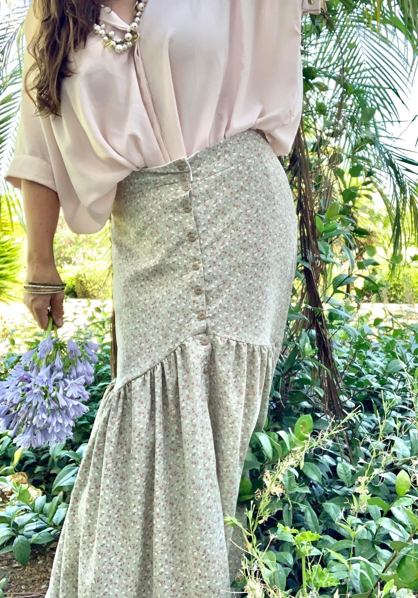 Green Prairie Florals, Georgette Woven - Boho Fabrics