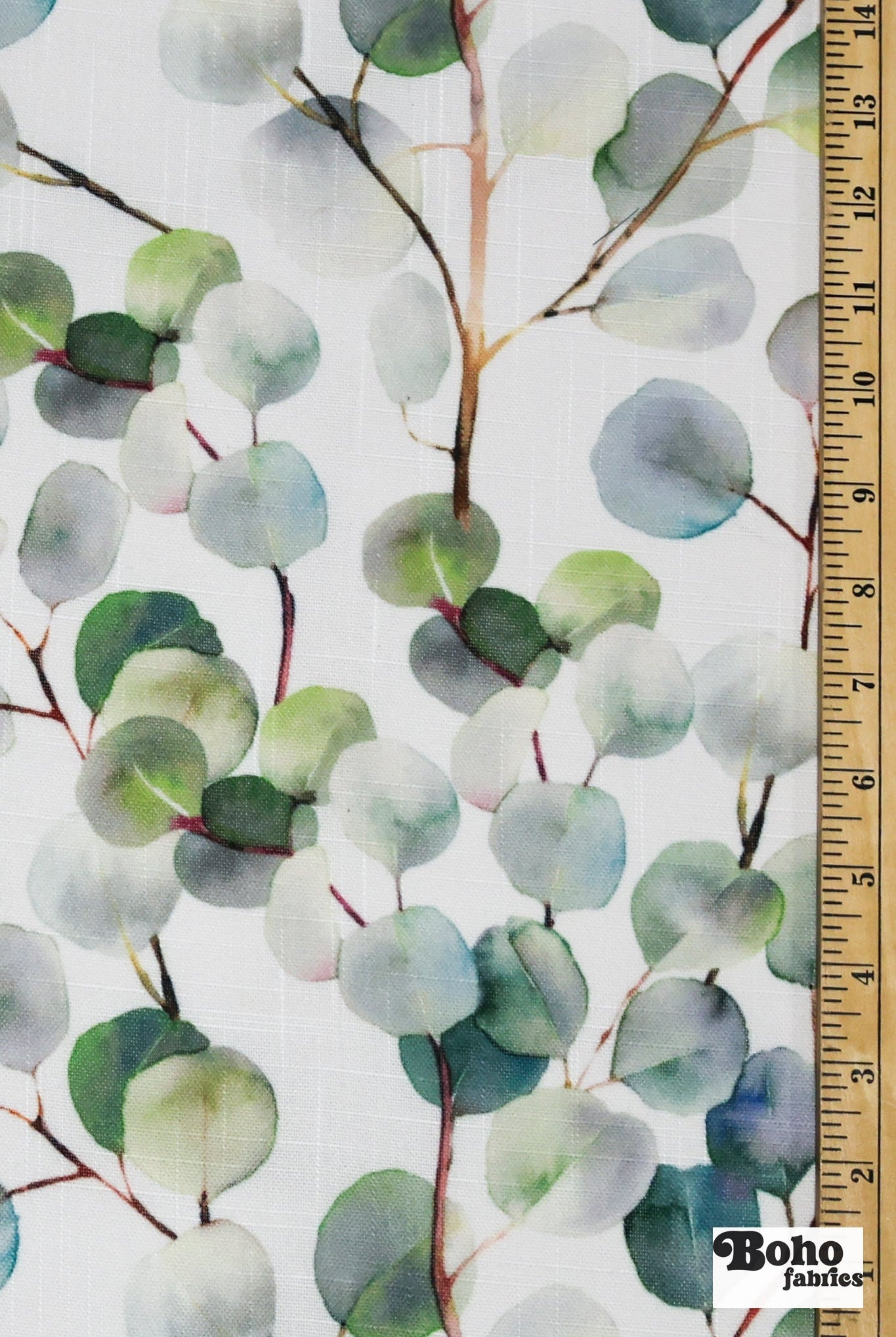 Green Watercolor Eucalyptus Linen-Look Woven Fabric - Boho Fabrics - Home Dec. & Upholstery Fabric