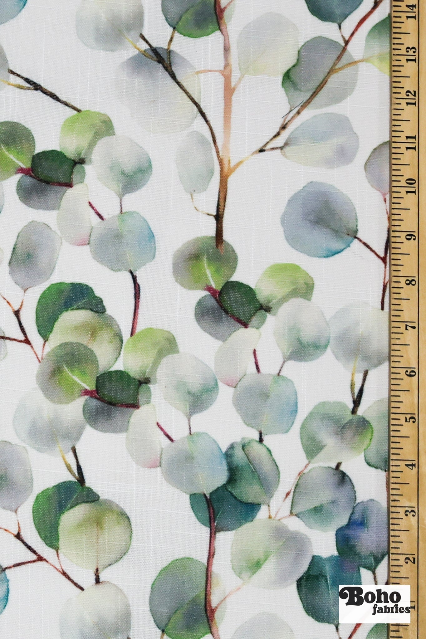 Green Watercolor Eucalyptus Linen-Look Woven Fabric - Boho Fabrics - Home Dec. & Upholstery Fabric