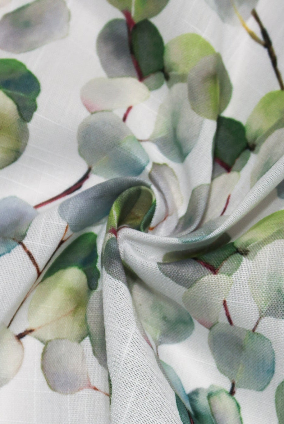 Green Watercolor Eucalyptus Linen-Look Woven Fabric - Boho Fabrics - Home Dec. & Upholstery Fabric