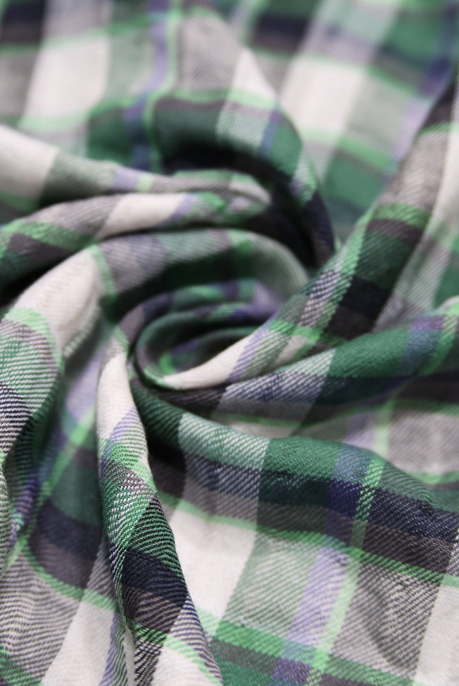 Green, White, & Black Plaid Woven Fabric - Boho Fabrics - Woven Fabric