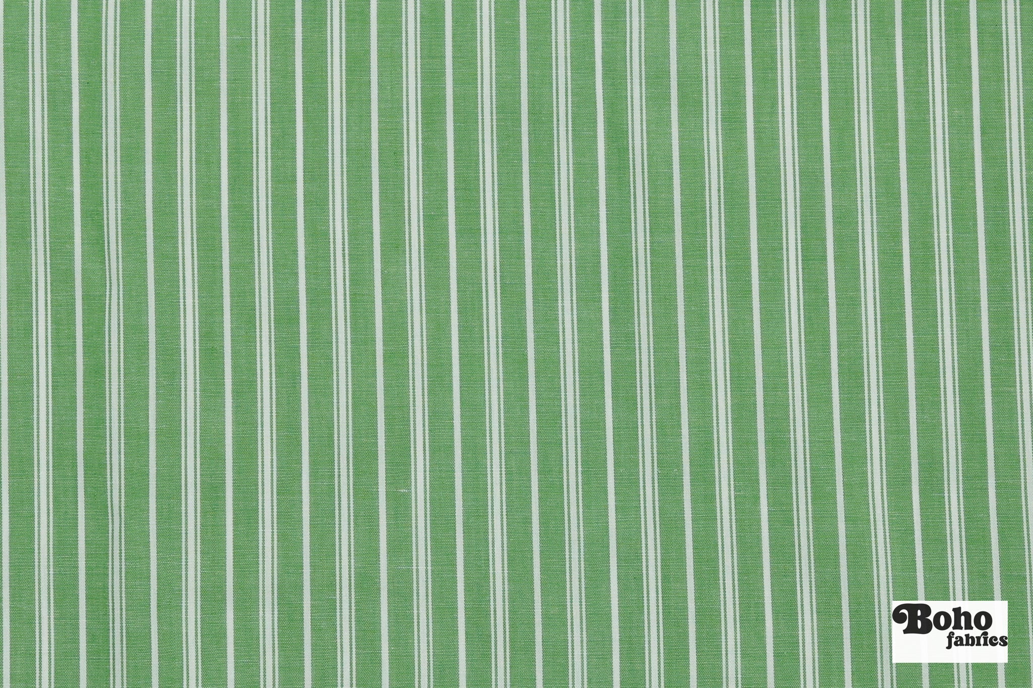 Green with Thin White Stripes Cotton Shirting Woven Fabric - Boho Fabrics - Woven, Fabric