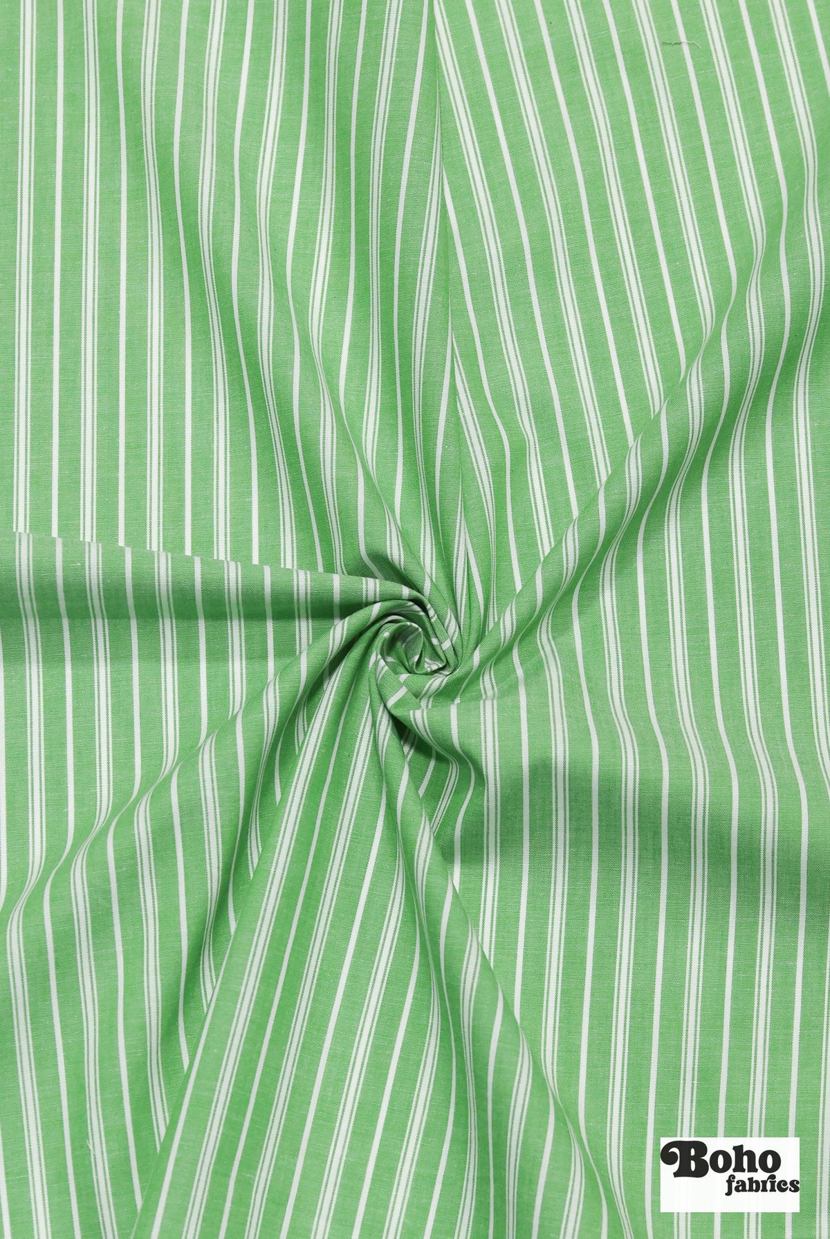 Green with Thin White Stripes Cotton Shirting Woven Fabric - Boho Fabrics - Woven, Fabric