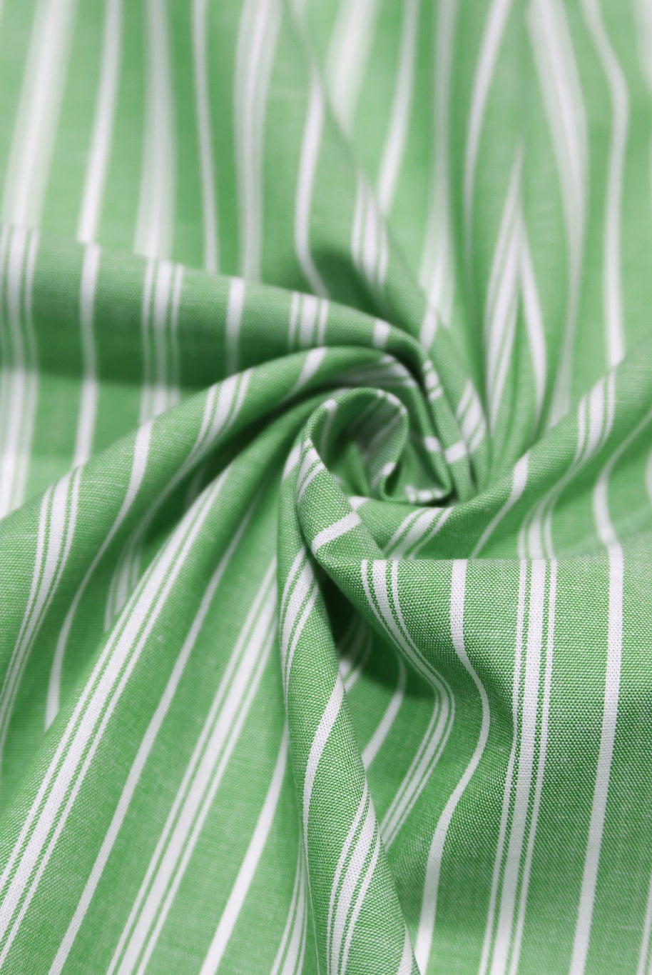 Green with Thin White Stripes Cotton Shirting Woven Fabric - Boho Fabrics - Woven, Fabric