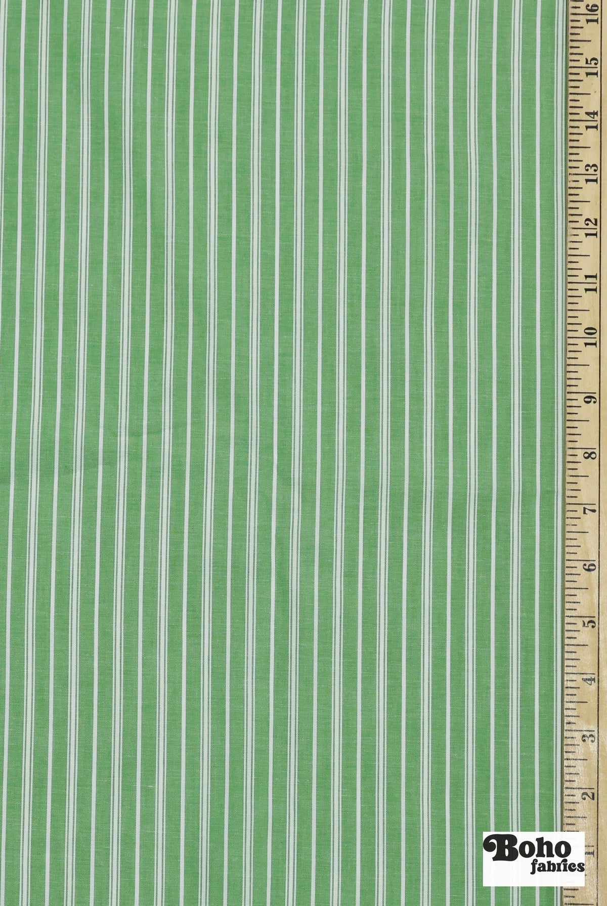 Green with Thin White Stripes Cotton Shirting Woven Fabric - Boho Fabrics - Woven, Fabric