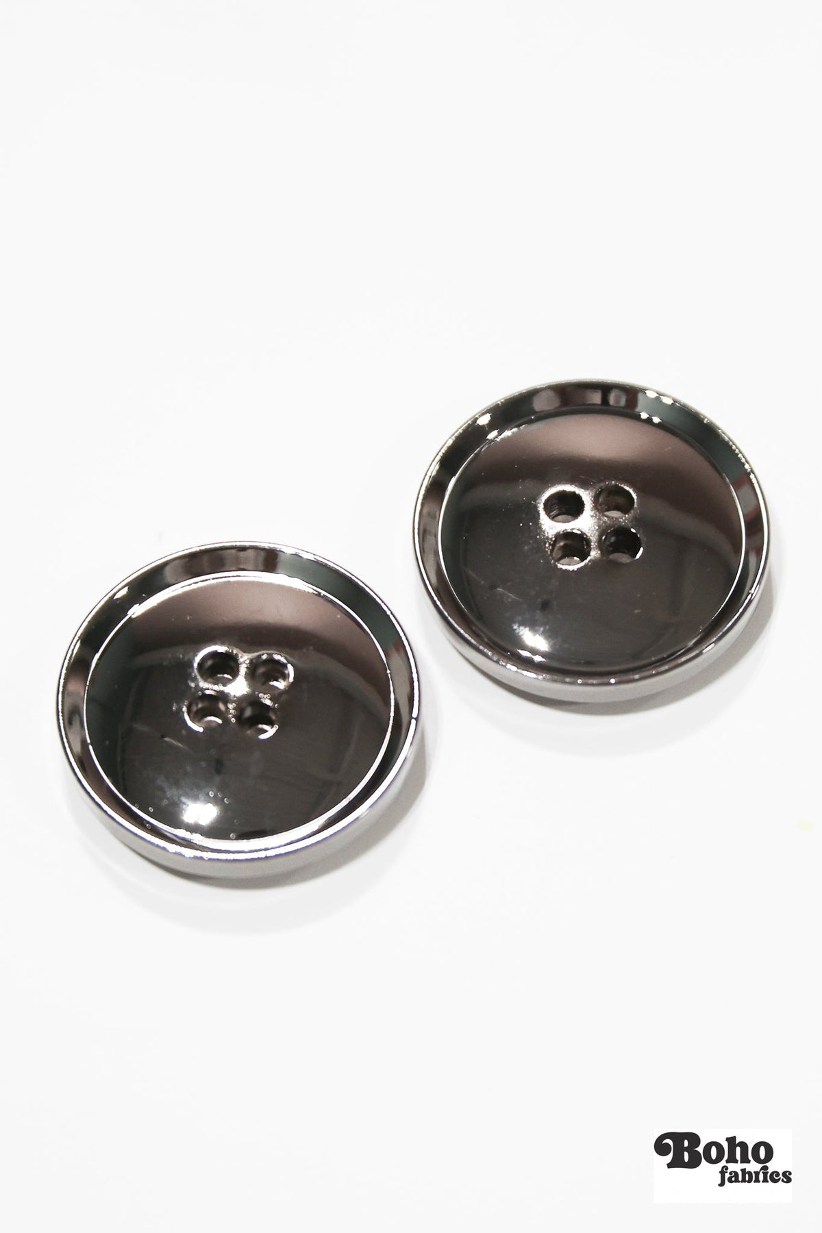Gunmetal 4-Hole Plastic Buttons. 32L (20mm 13/16"), 36L (23mm / 7/8"), 40L (25mm / 1") - Boho Fabrics - Buttons & Snaps
