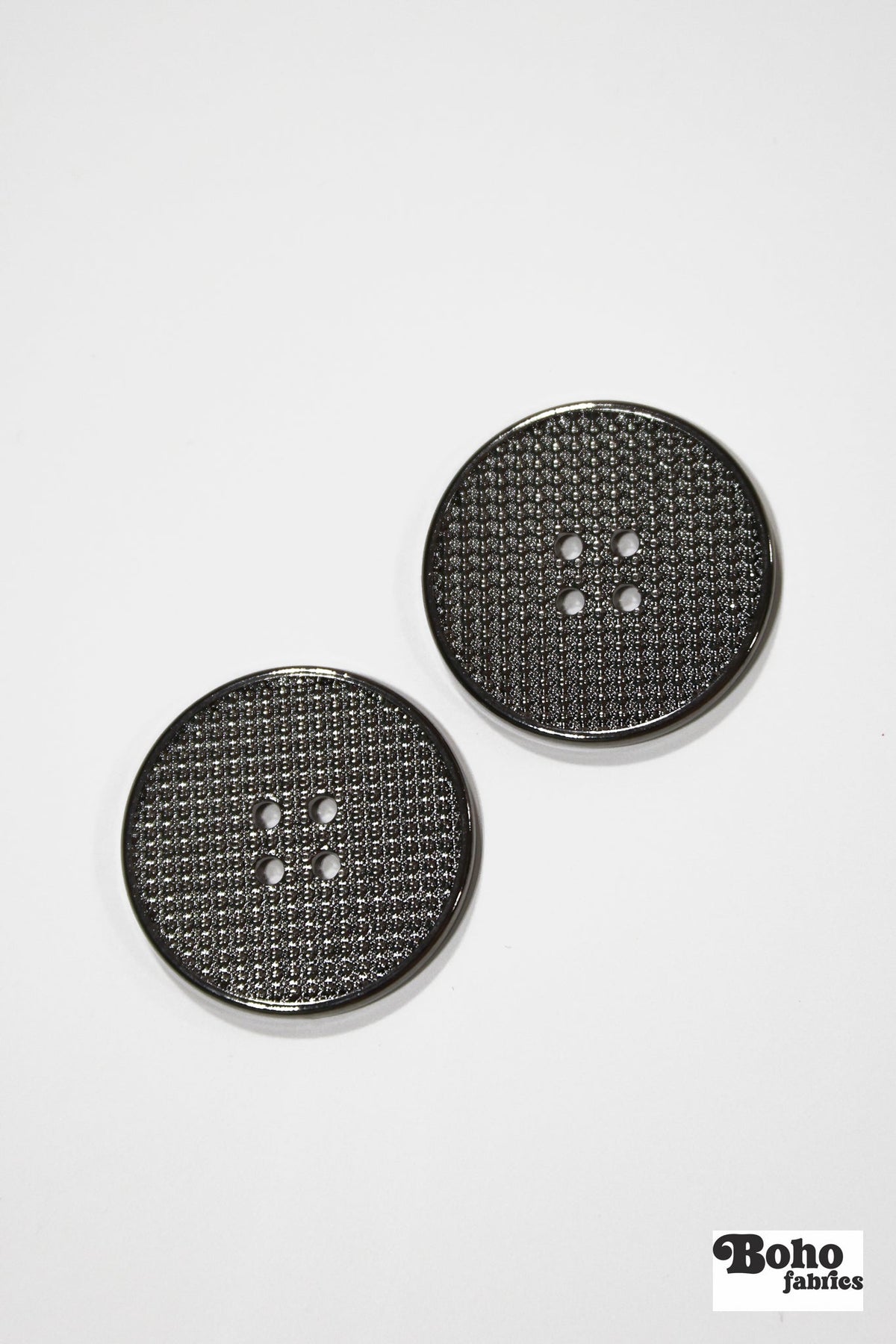 Gunmetal Grid 4-Hole Plastic Button. 32L (20mm 13/16"), 40L (25mm / 1"), 48L (30mm / 1 3/16") - Boho Fabrics - Buttons & Snaps