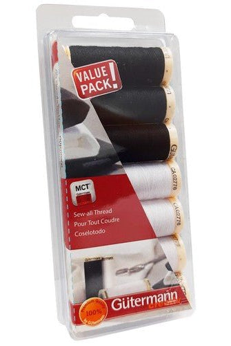 Gutermann Sew-All Polyester Thread Set, Black & White, 7 Spools - Boho Fabrics - Thread