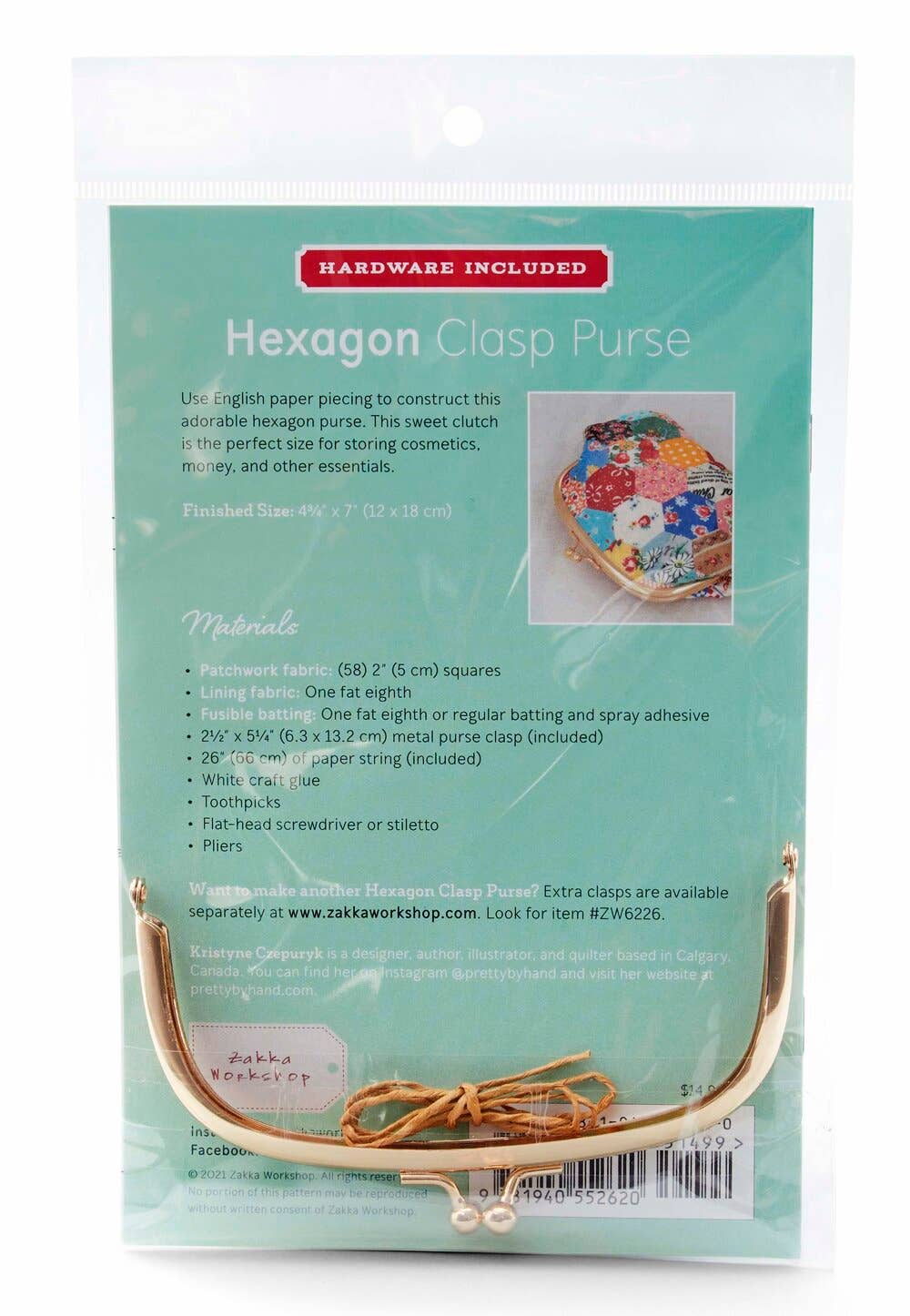 Hexagon Clasp Purse, Sewing Pattern with Hardware - Boho Fabrics - Sewing Patterns