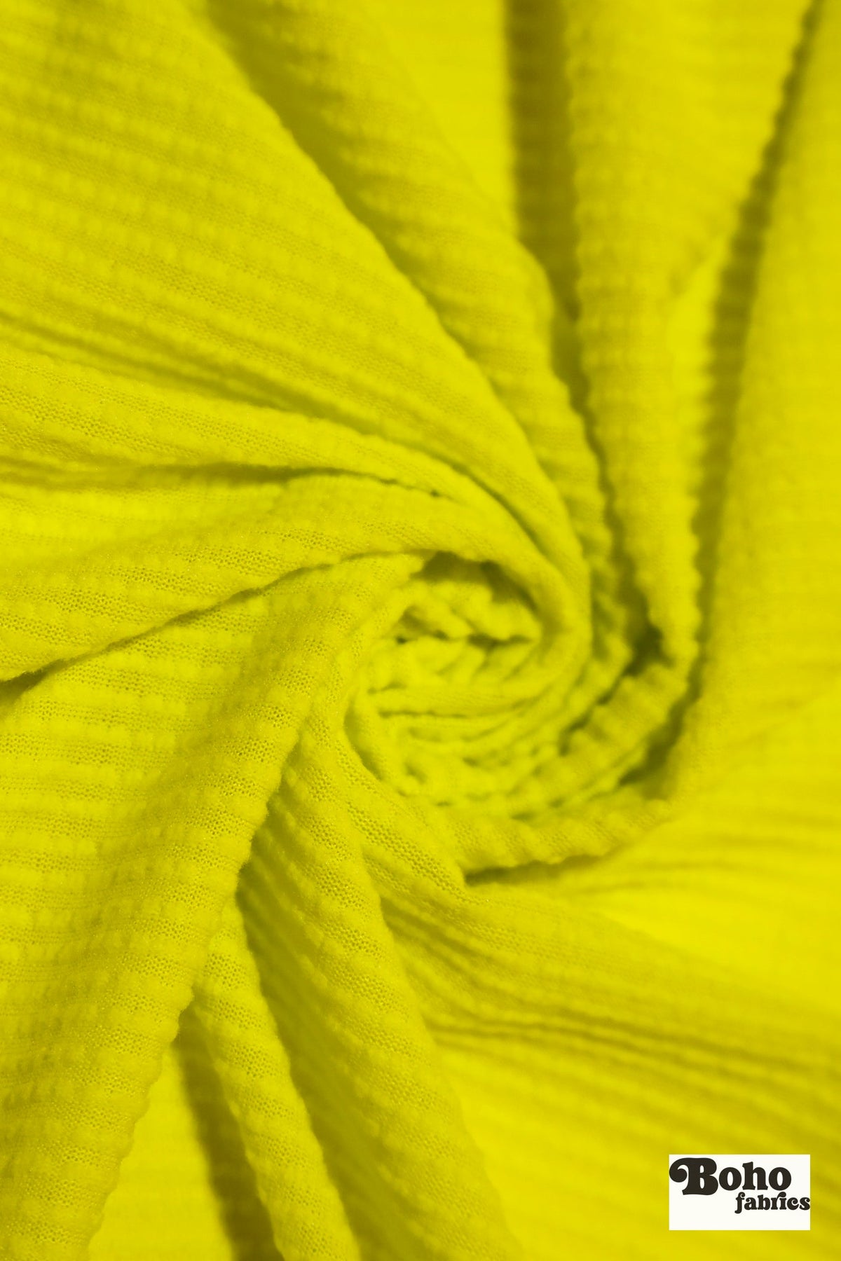 Highlighter Yellow, Power Grid Fleece by Polartec. Performance Knit Fabric - Boho Fabrics - Performance Fabrics