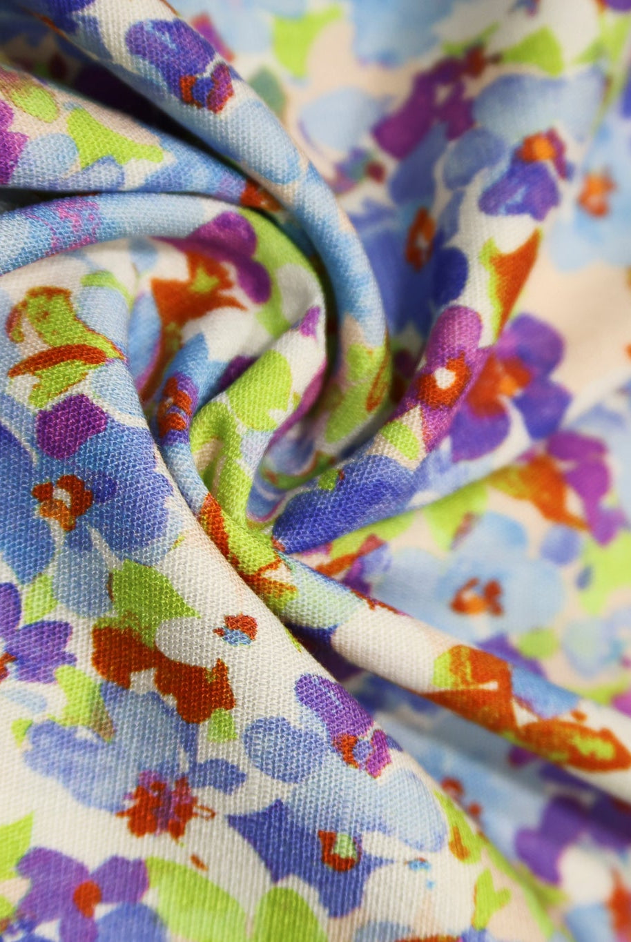 Hillside Posies in Bluebell. Rayon Slub Stretch Woven Fabric - Linen Look - Boho Fabrics - Stretch Woven Fabric