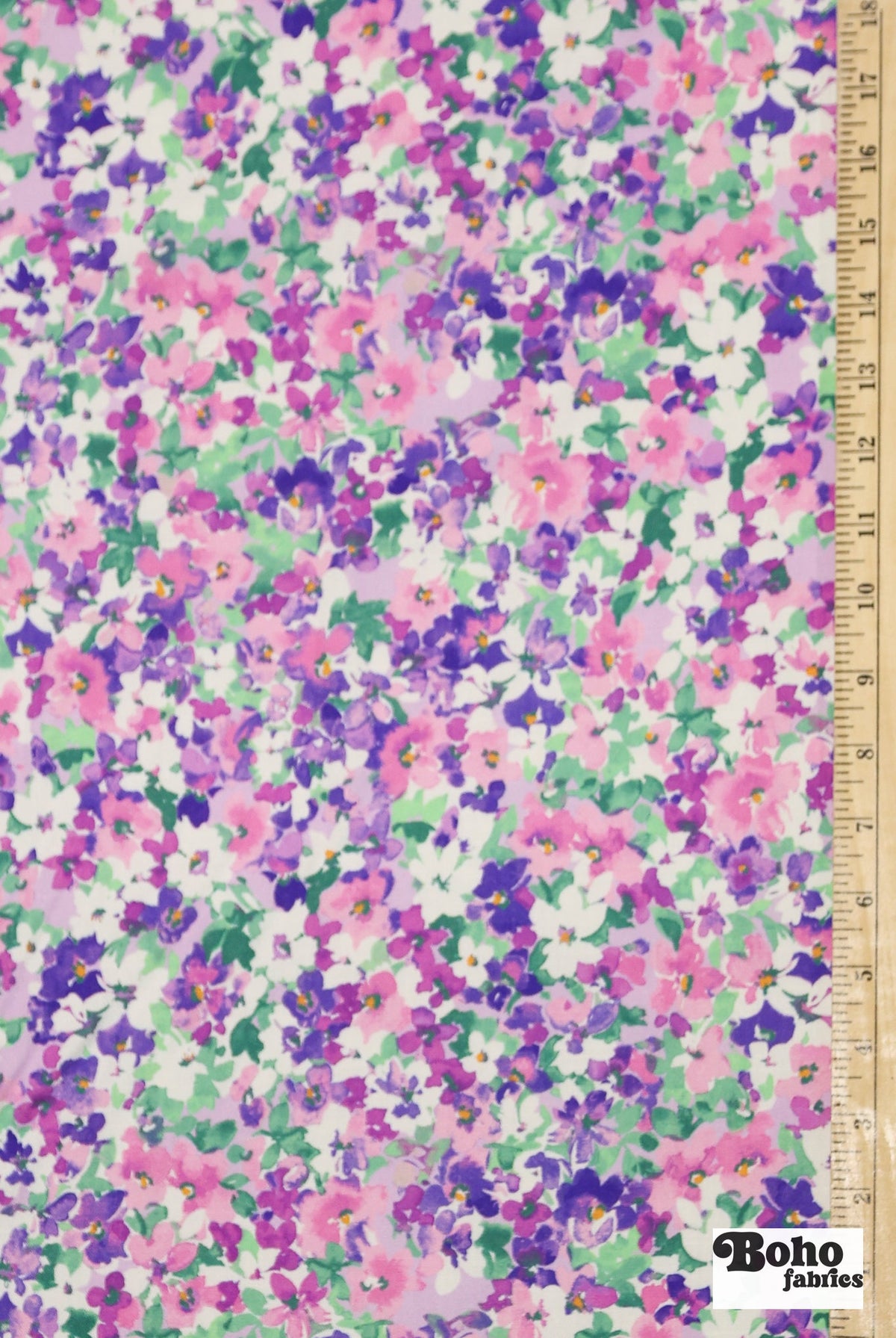 Hillside Posies in Lilac. Rayon Slub Stretch Woven Fabric - Linen Look - Boho Fabrics - Stretch Woven Fabric