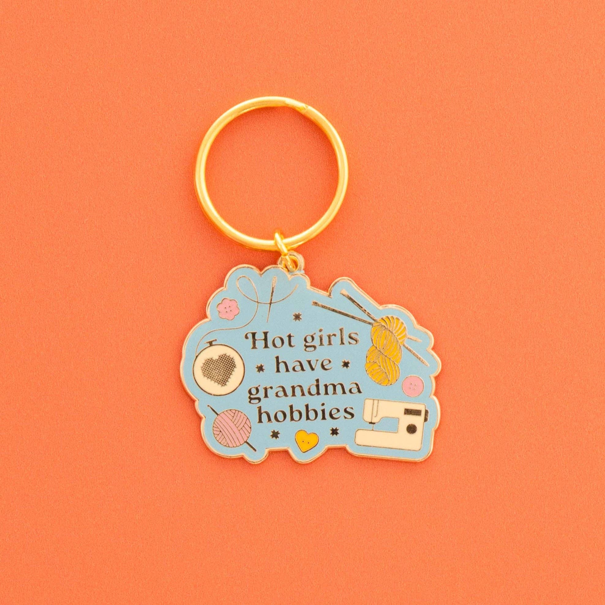 Hot Girls Have Grandma Hobbies Keychain - Boho Fabrics -