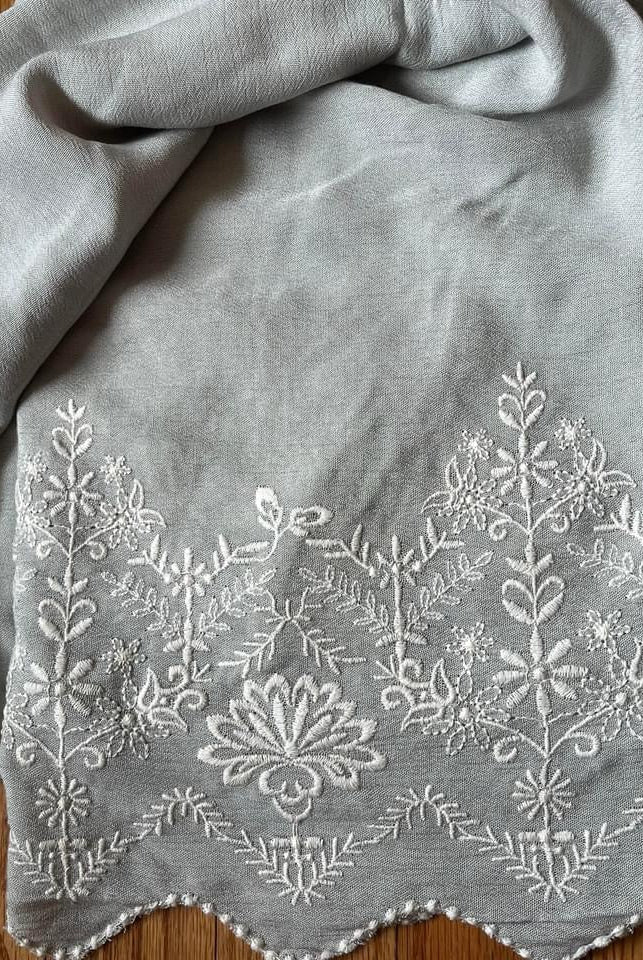 Hushed Petals, Embroidered Crepe Woven Fabric - Boho Fabrics - Crepe, Woven