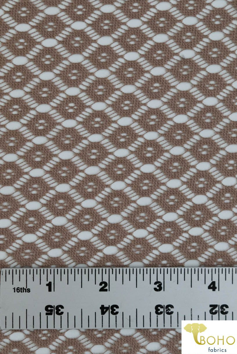 Infinite Diamonds in Beige. Crochet Lace Fabric. WV-150-BGE - Boho Fabrics