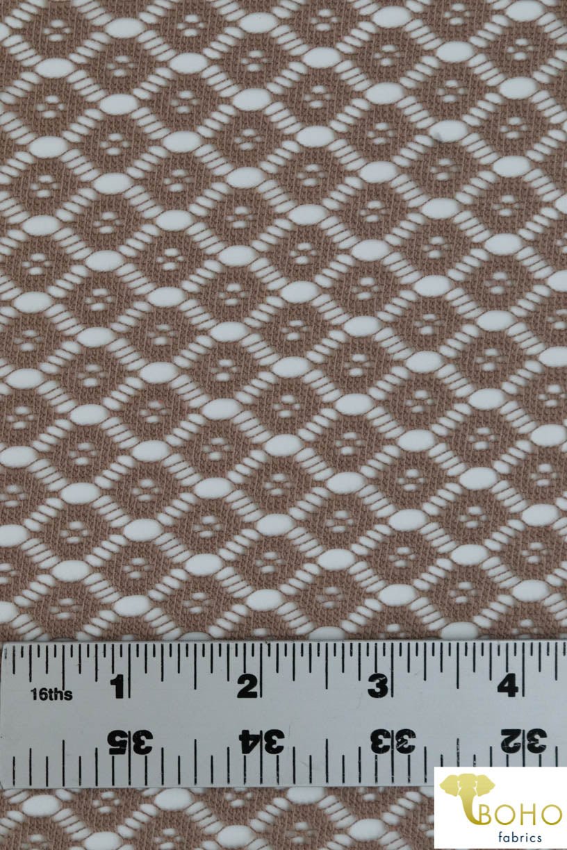 Infinite Diamonds in Beige. Crochet Lace Fabric. WV-150-BGE - Boho Fabrics
