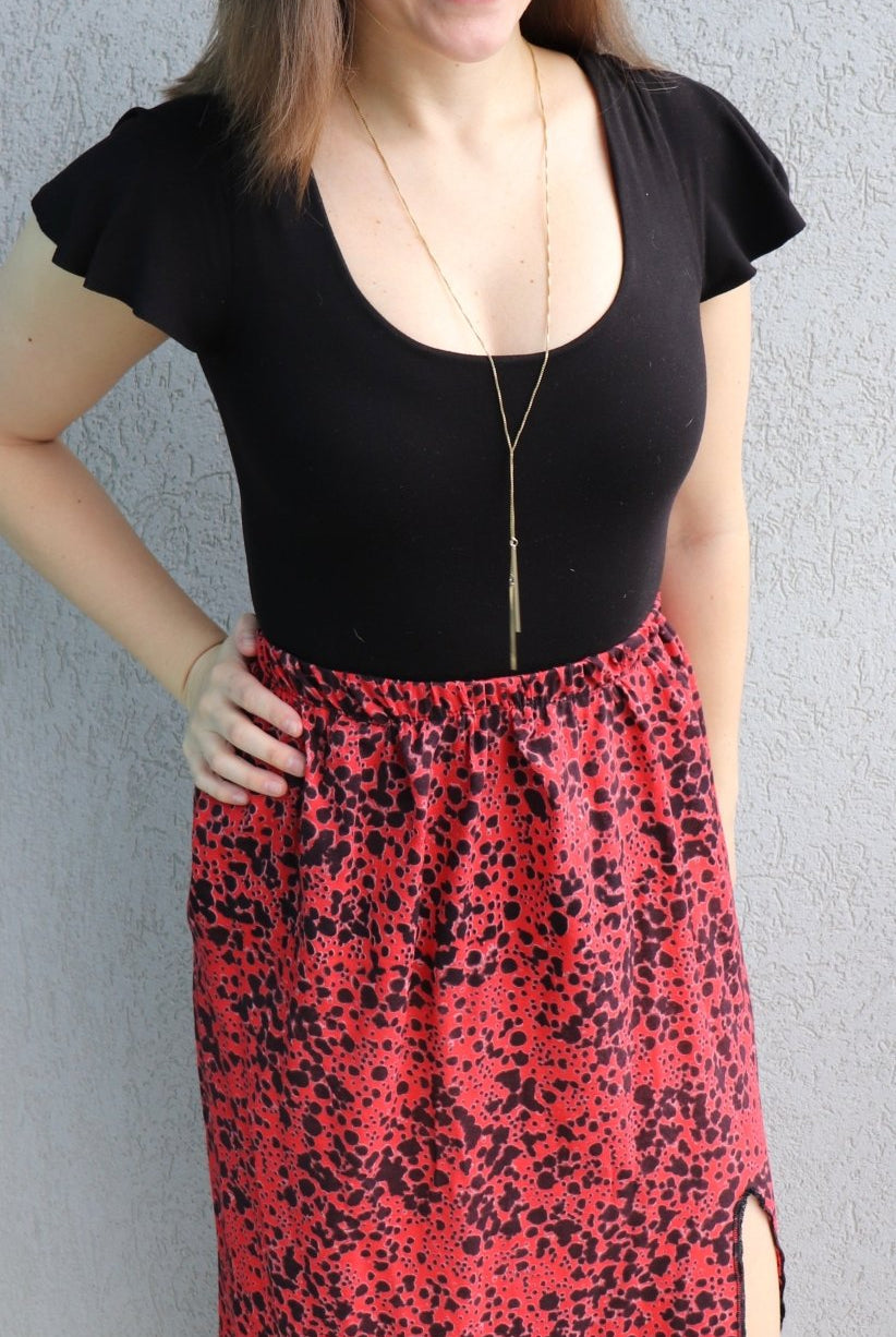 Ink Blot on Red. Woven Fabric. WV-108. - Boho Fabrics