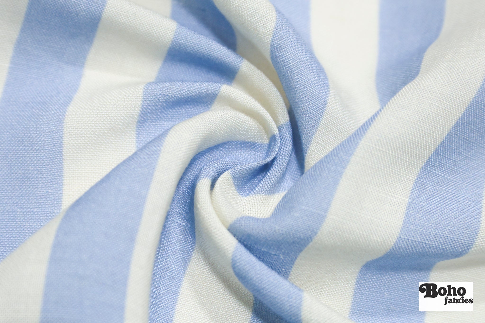Ivory and Light Blue 3/4" Striped Linen Woven Fabric - Boho Fabrics - Woven, Fabric