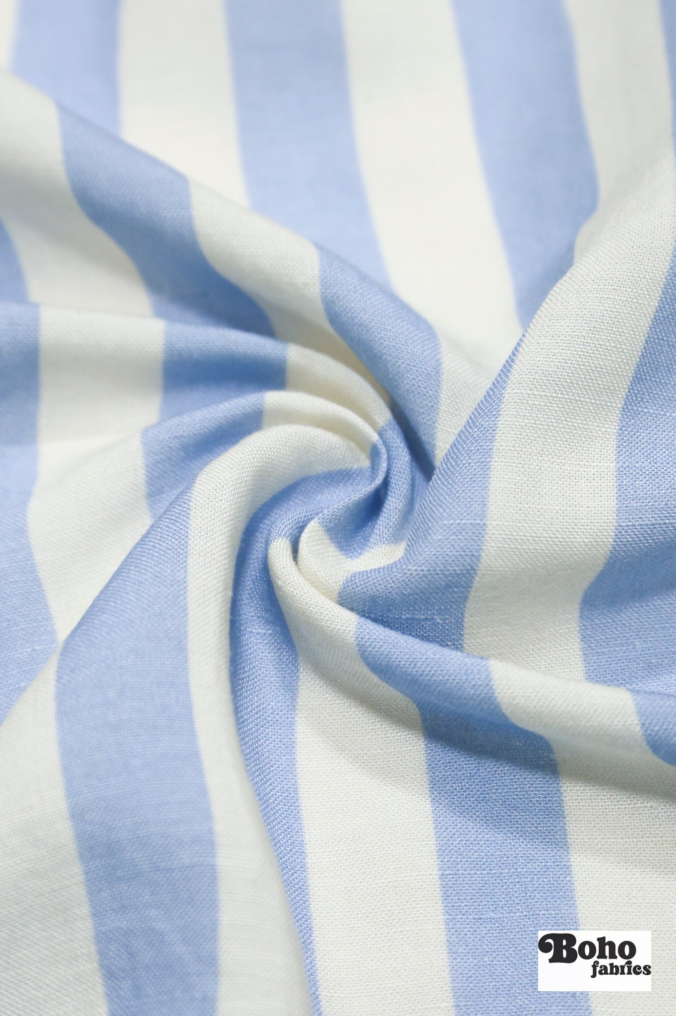 Ivory and Light Blue 3/4" Striped Linen Woven Fabric - Boho Fabrics - Woven, Fabric