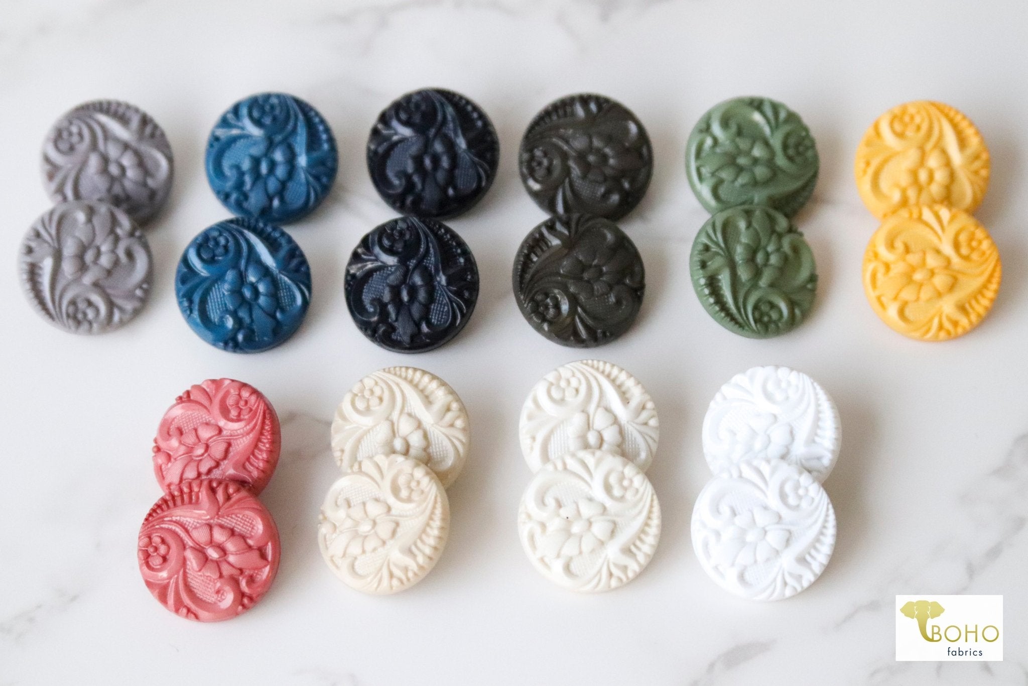 Ivory, Art Nouveau Florals, Shank Buttons. Available in 15mm, 18mm, 20mm, 25.5mm - Boho Fabrics