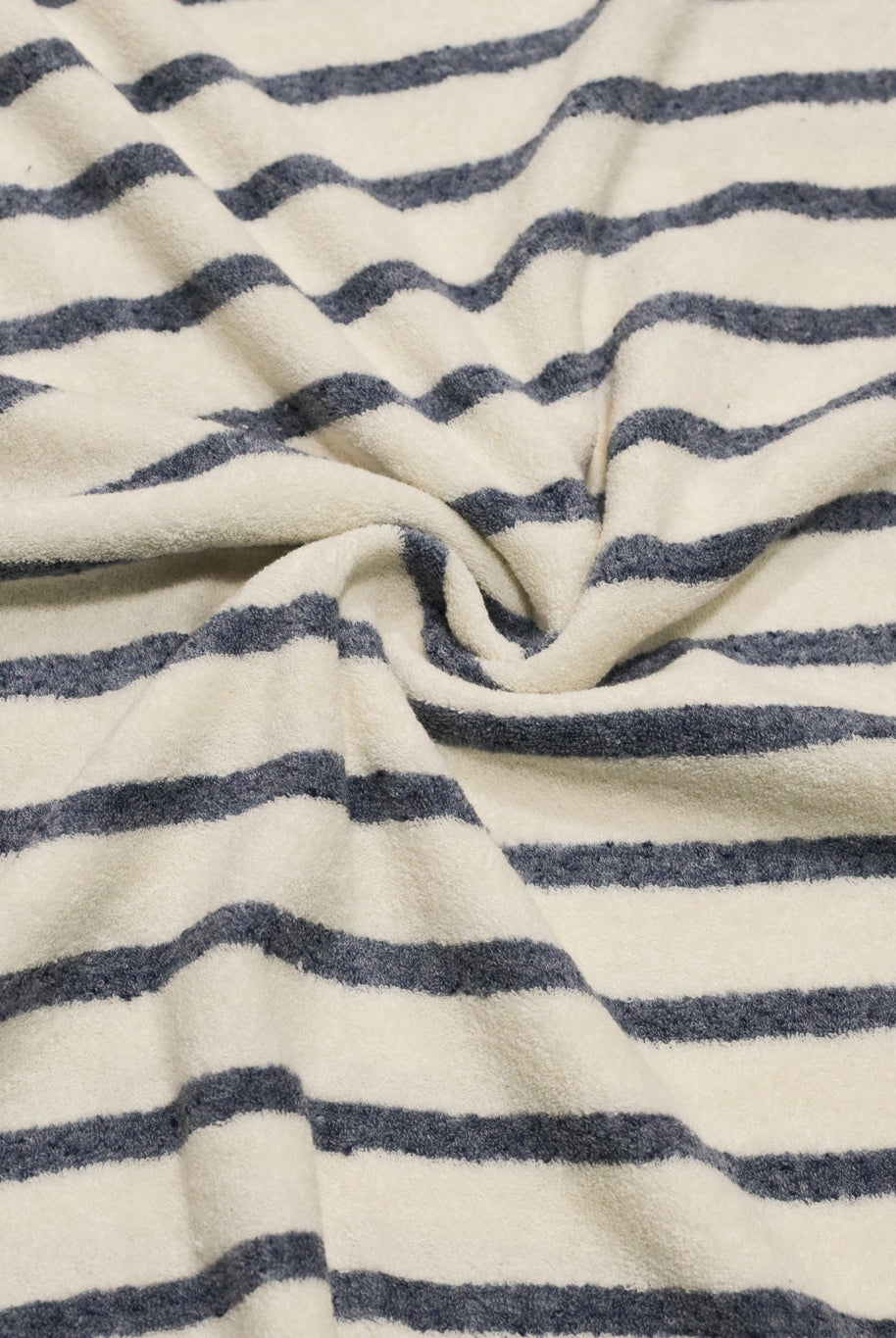 Ivory & Blue Striped Terry Cloth Knit Fabric - Boho Fabrics - French Terry Solid Knit
