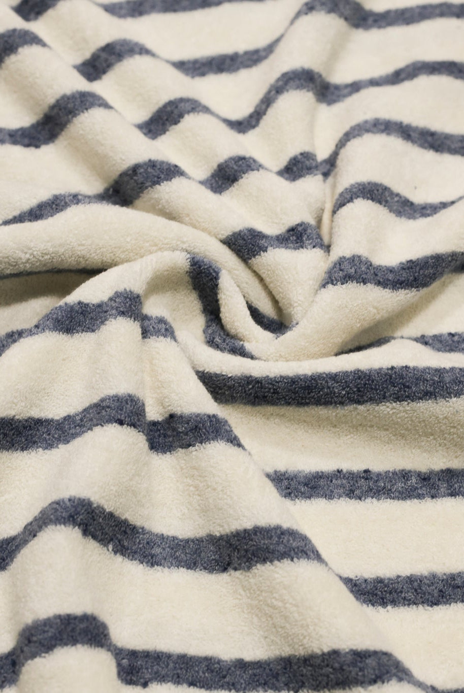 Ivory & Blue Striped Terry Cloth Knit Fabric - Boho Fabrics - French Terry Solid Knit