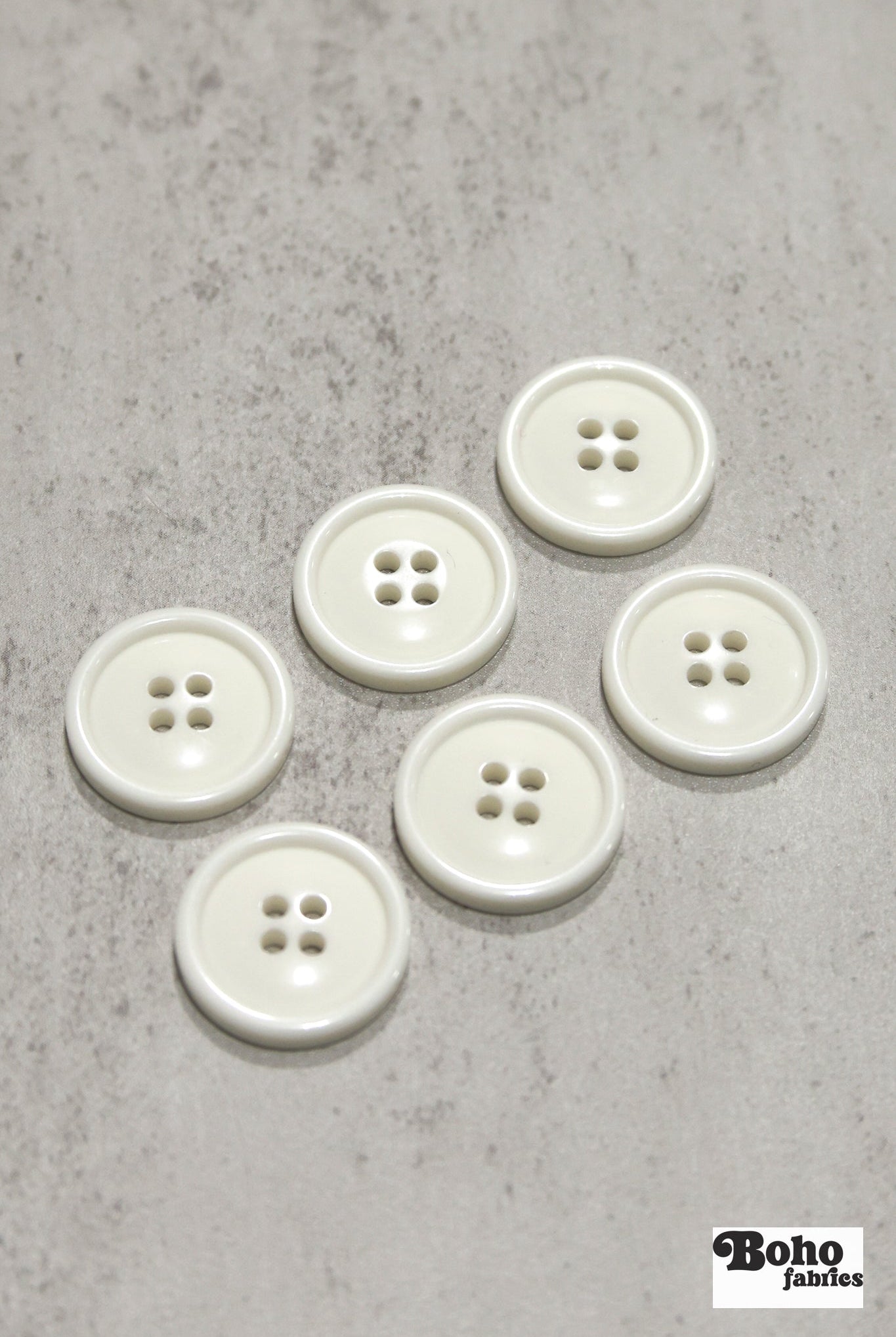 Ivory, Round 4 Hole Bevel Buttons. 34L (21mm/ 13/16") Sold per Package of 25 - Boho Fabrics - Buttons & Snaps