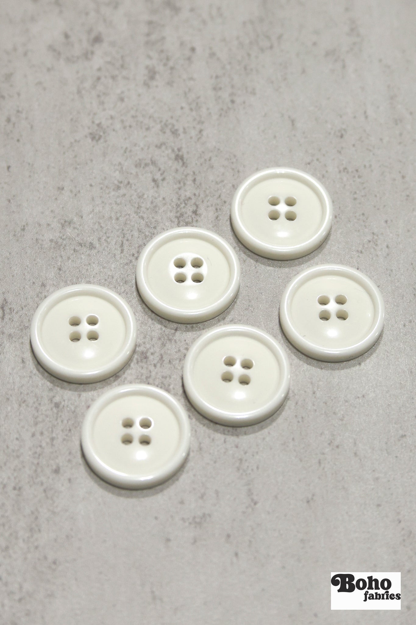 Ivory, Round 4 Hole Bevel Buttons. 34L (21mm/ 13/16") Sold per Package of 25 - Boho Fabrics - Buttons & Snaps