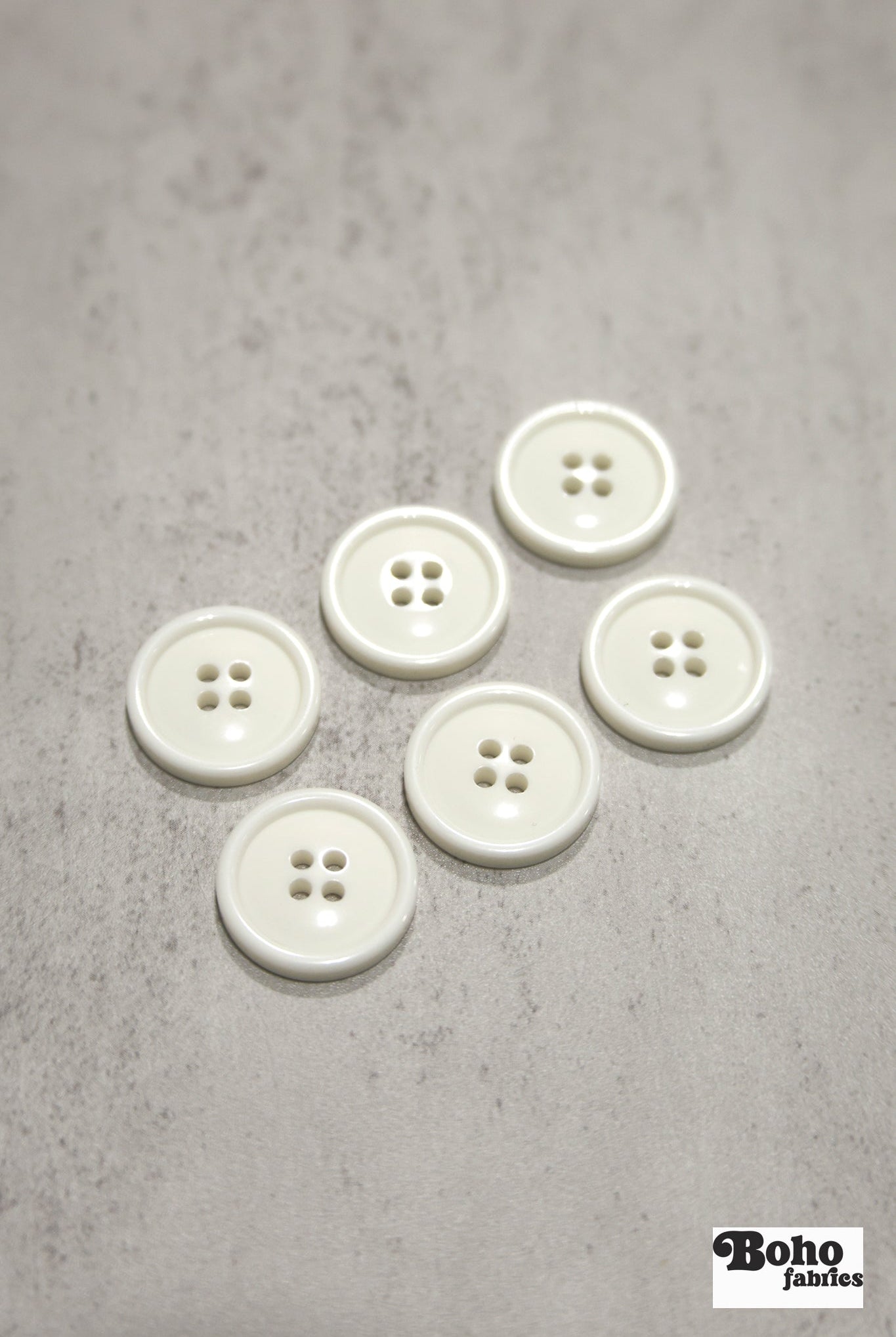 Ivory, Round 4 Hole Bevel Buttons. 34L (21mm/ 13/16") Sold per Package of 25 - Boho Fabrics - Buttons & Snaps