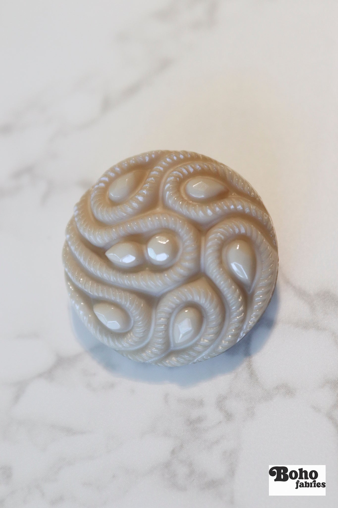 Ivory Stone Paisley Faceted, Plastic Shank Buttons. Available in 15mm (24L) and 28mm (44L) (Copy) - Boho Fabrics - Buttons & Snaps