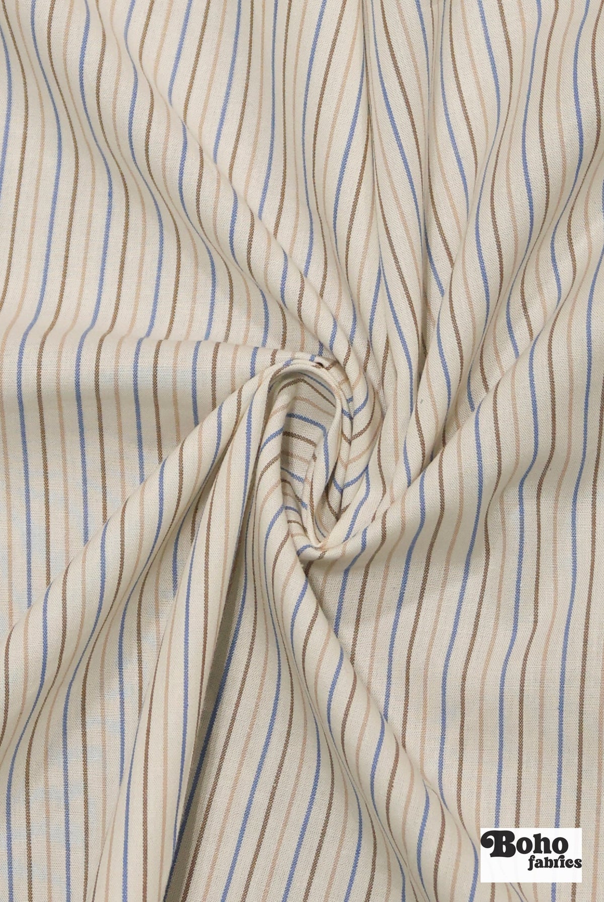 Ivory with Tan, Brown, & Blue Stripes Woven Fabric - Boho Fabrics - Woven Fabric