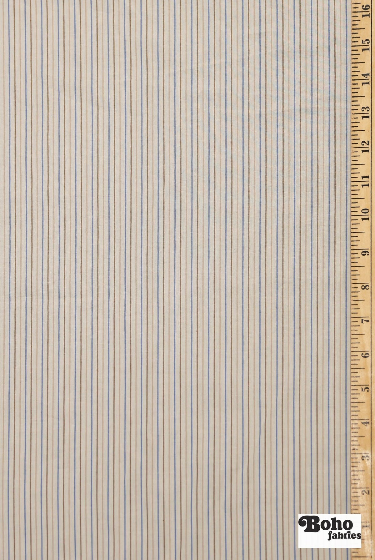 Ivory with Tan, Brown, & Blue Stripes Woven Fabric - Boho Fabrics - Woven Fabric