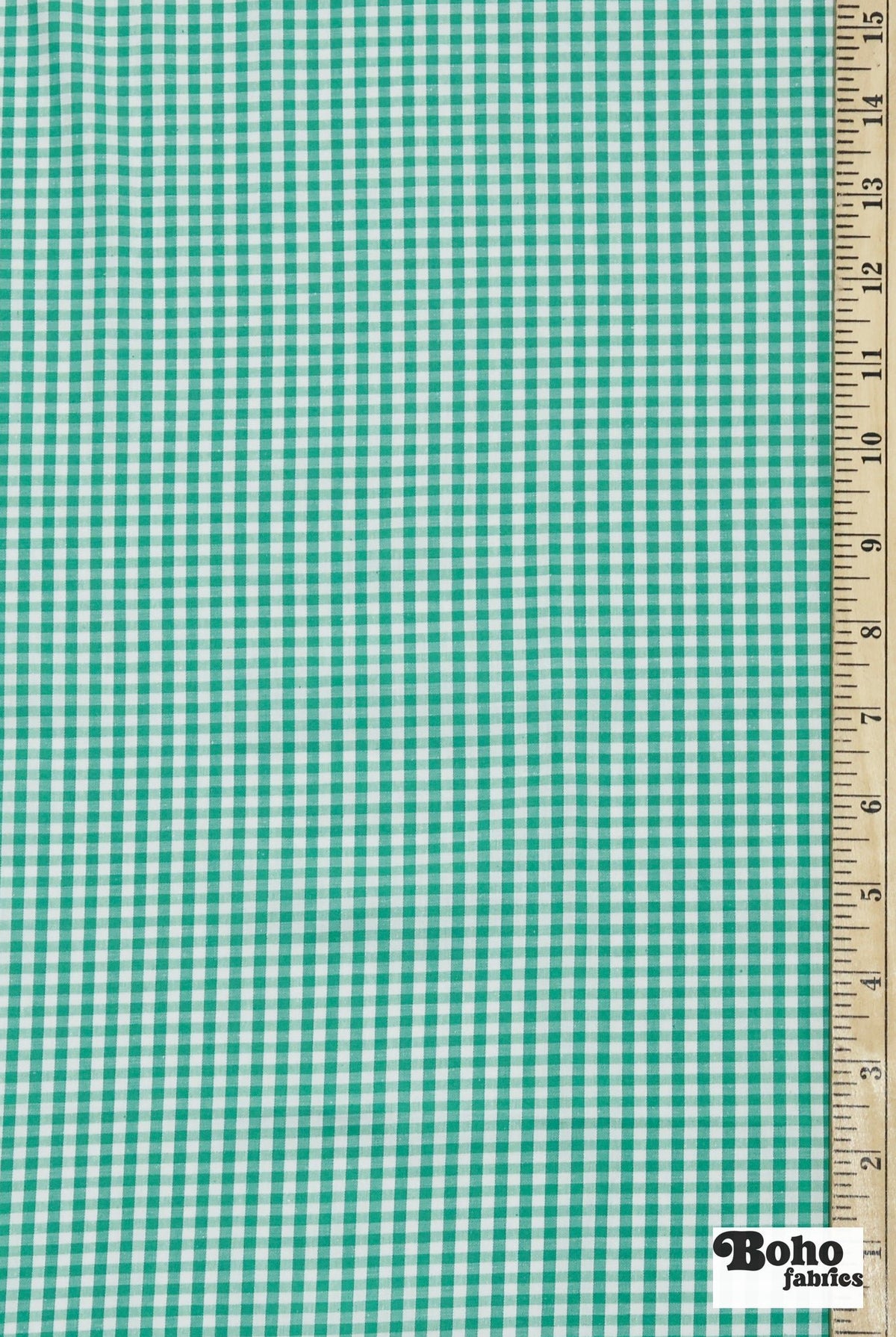 Kelly Green and White Gingham Cotton Woven Shirting Fabric - Boho Fabrics - Woven, Fabric