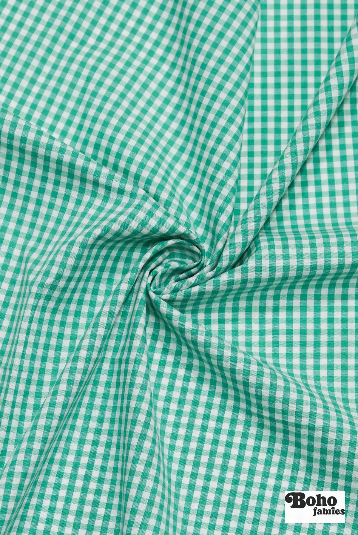 Kelly Green and White Gingham Cotton Woven Shirting Fabric - Boho Fabrics - Woven, Fabric