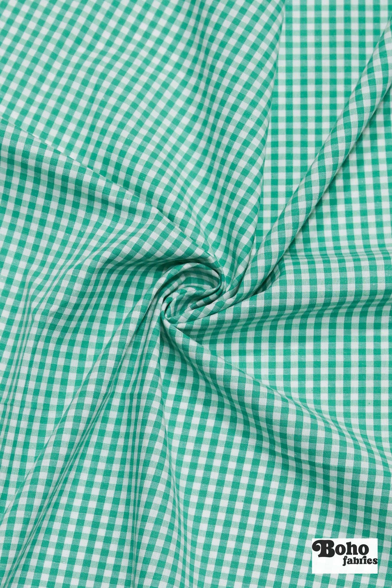 Kelly Green and White Gingham Cotton Woven Shirting Fabric - Boho Fabrics - Woven, Fabric