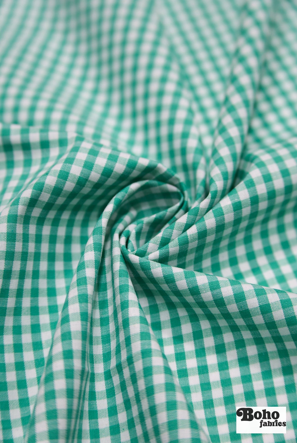 Kelly Green and White Gingham Cotton Woven Shirting Fabric - Boho Fabrics - Woven, Fabric