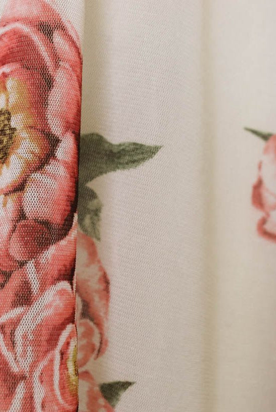 Large Scale Pink Florals on White. Stretch Mesh. SM-109. - Boho Fabrics