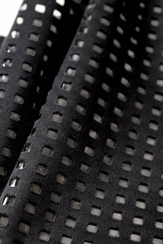 LAST CUTS! Black Laser Cut Techno Backed with Clear Vinyl. Special Occassion/Novelty Fabric - Boho Fabrics