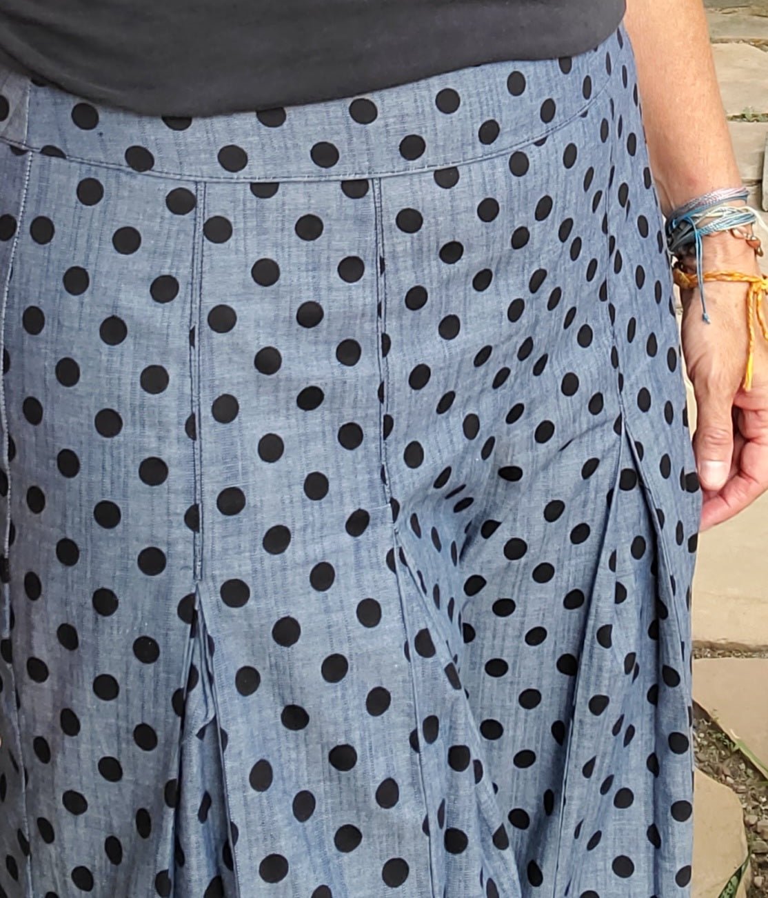 Last Cuts! Black Polka Dots on Indigo, Cotton Chambray Woven - Boho Fabrics - Chambray, Woven