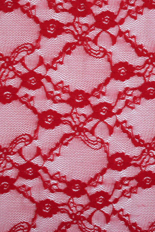 Last Cuts! "Diamond Flowers" in Classic Red. Stretch Lace. SL-110-RED. - Boho Fabrics