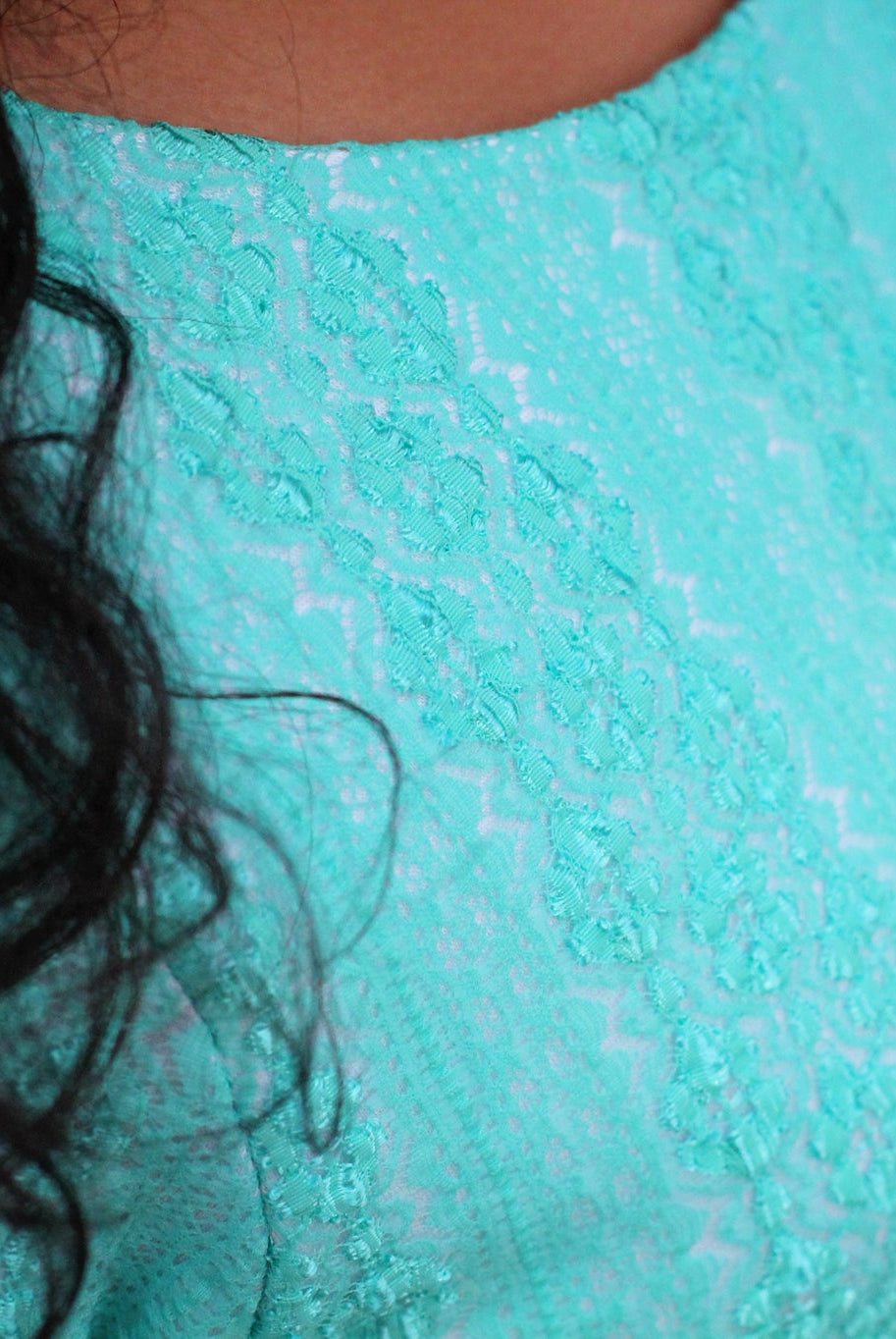 Last Cuts! Flower Kiss Crochet Stripes in Jeweled Aqua. Stretch Lace Knit. SL-106-AQA - Boho Fabrics - Stretch Lace Fabric