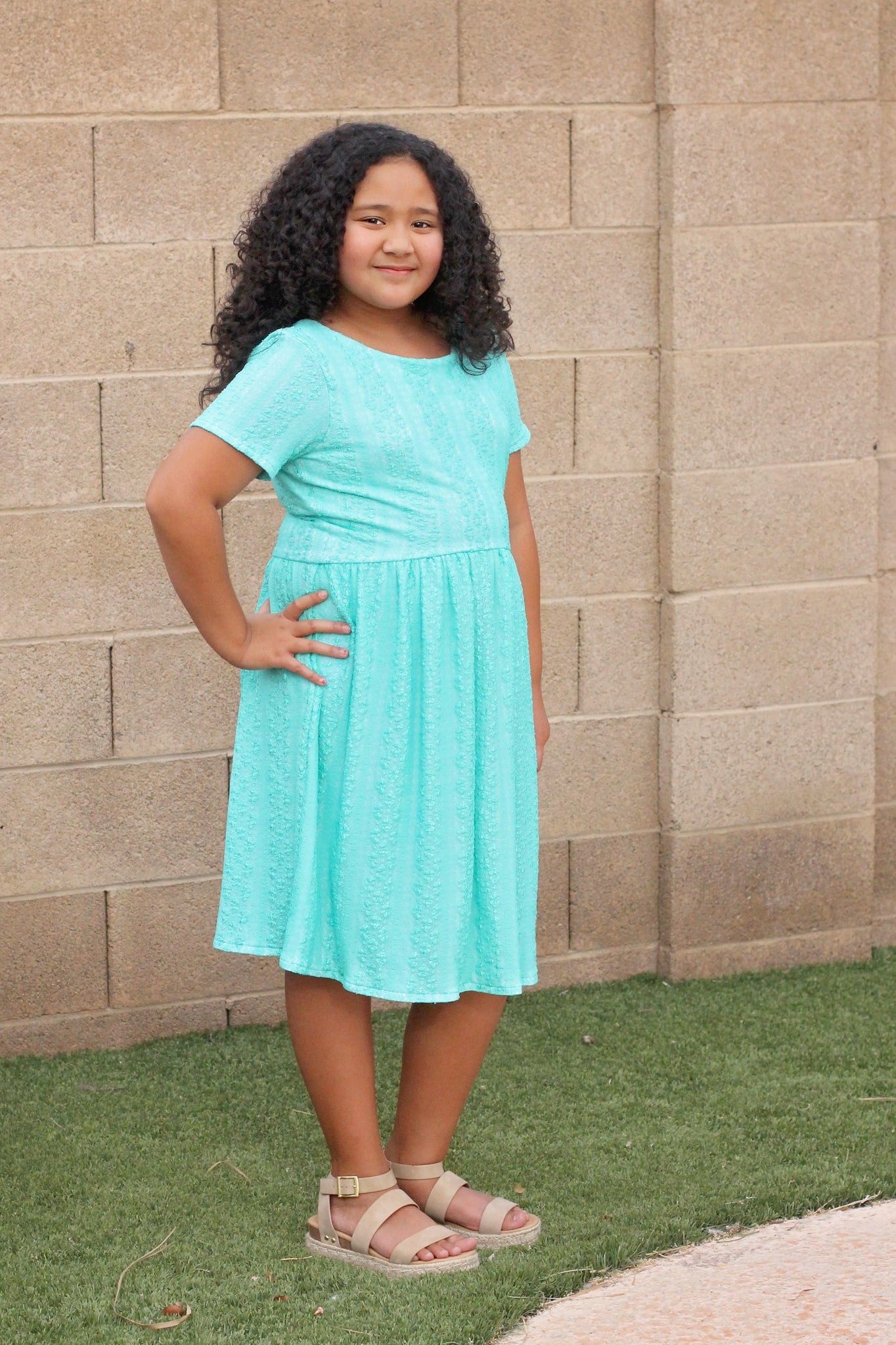 Last Cuts! Flower Kiss Crochet Stripes in Jeweled Aqua. Stretch Lace Knit. SL-106-AQA - Boho Fabrics - Stretch Lace Fabric