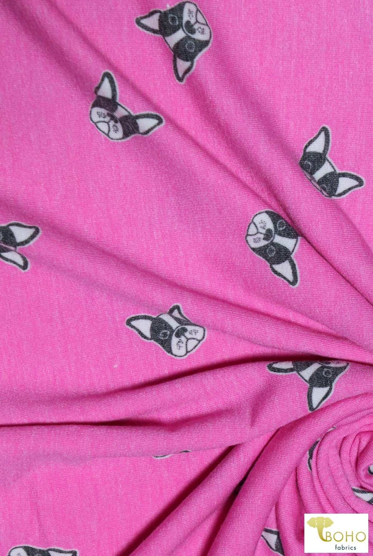 Last Cuts! Frenchies on Bubblegum Pink, Dog French Terry Knit Print, FTP-323-PNK - Boho Fabrics - French Terry Prints, Knit Fabric