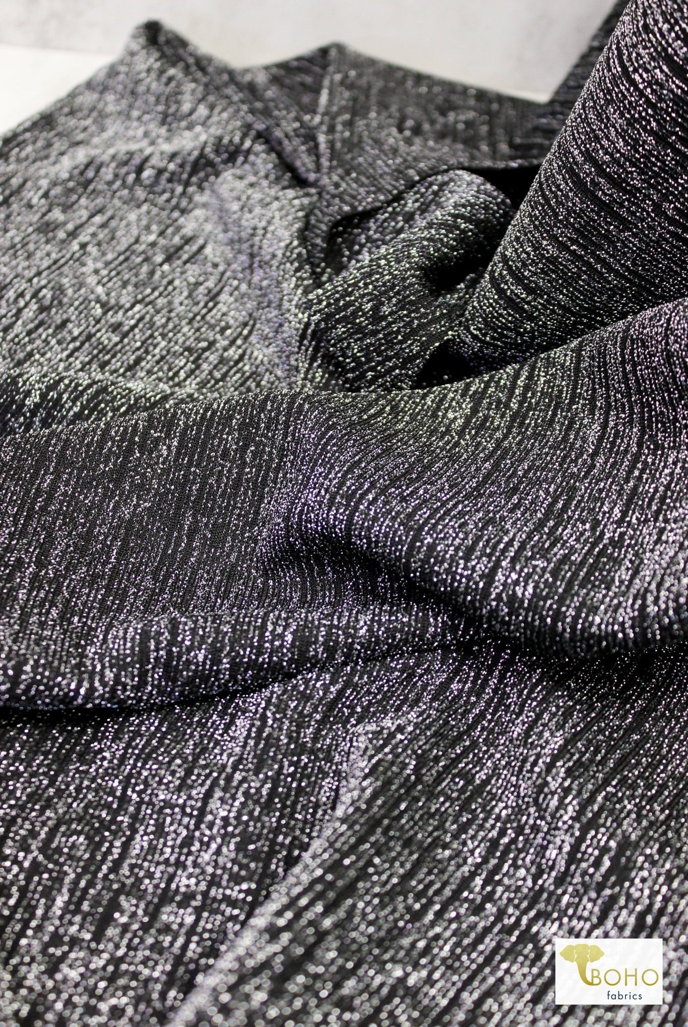 Last Cuts! Silver Icicles on Black, Lurex Knit. Special Occasion Fabric - Boho Fabrics