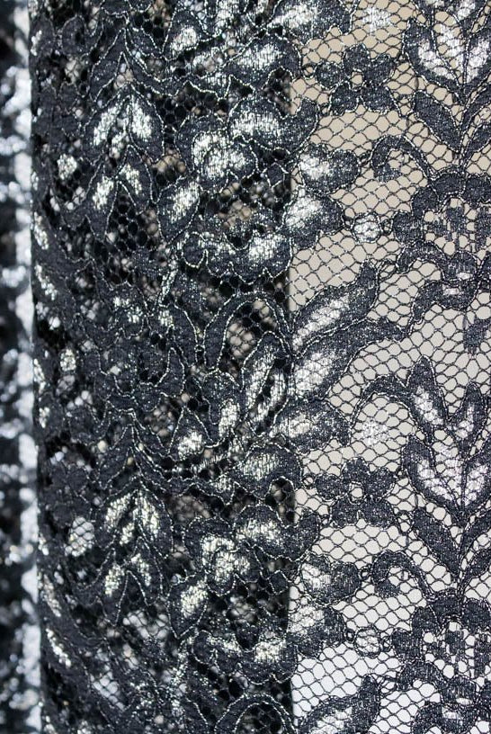 Last Cuts! Silver Leaves on Black. Woven Lace. WV-129 - Boho Fabrics
