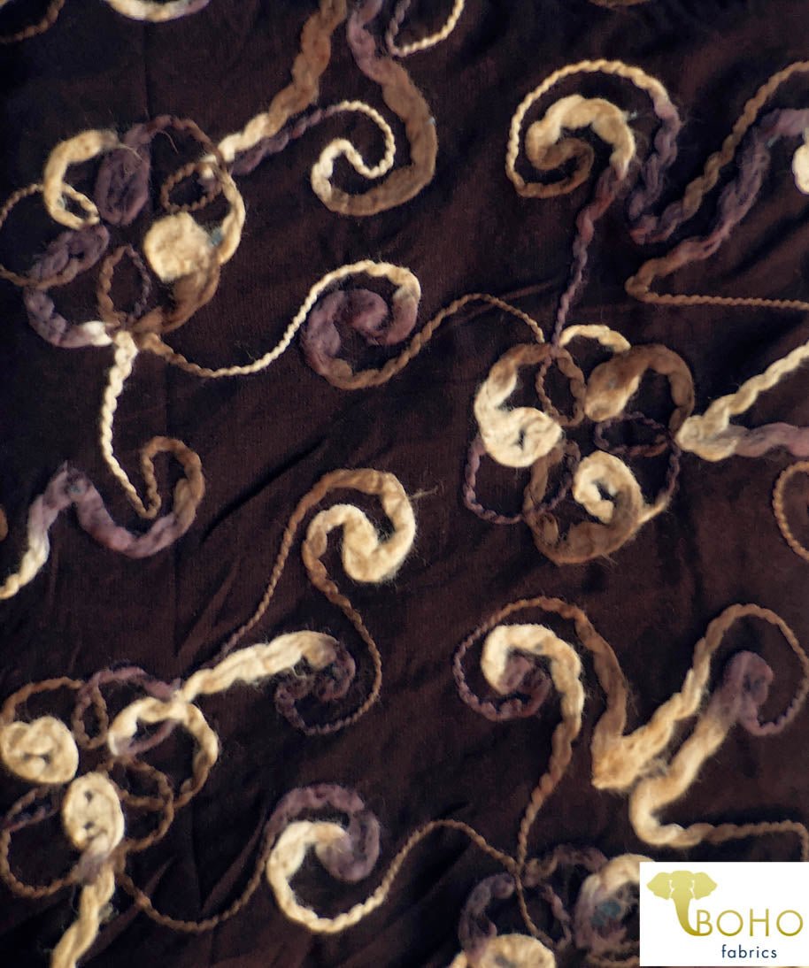 LAST CUTS! Wooly Vines. "Felted" Stretch Mesh. Designer End Bolt - Boho Fabrics