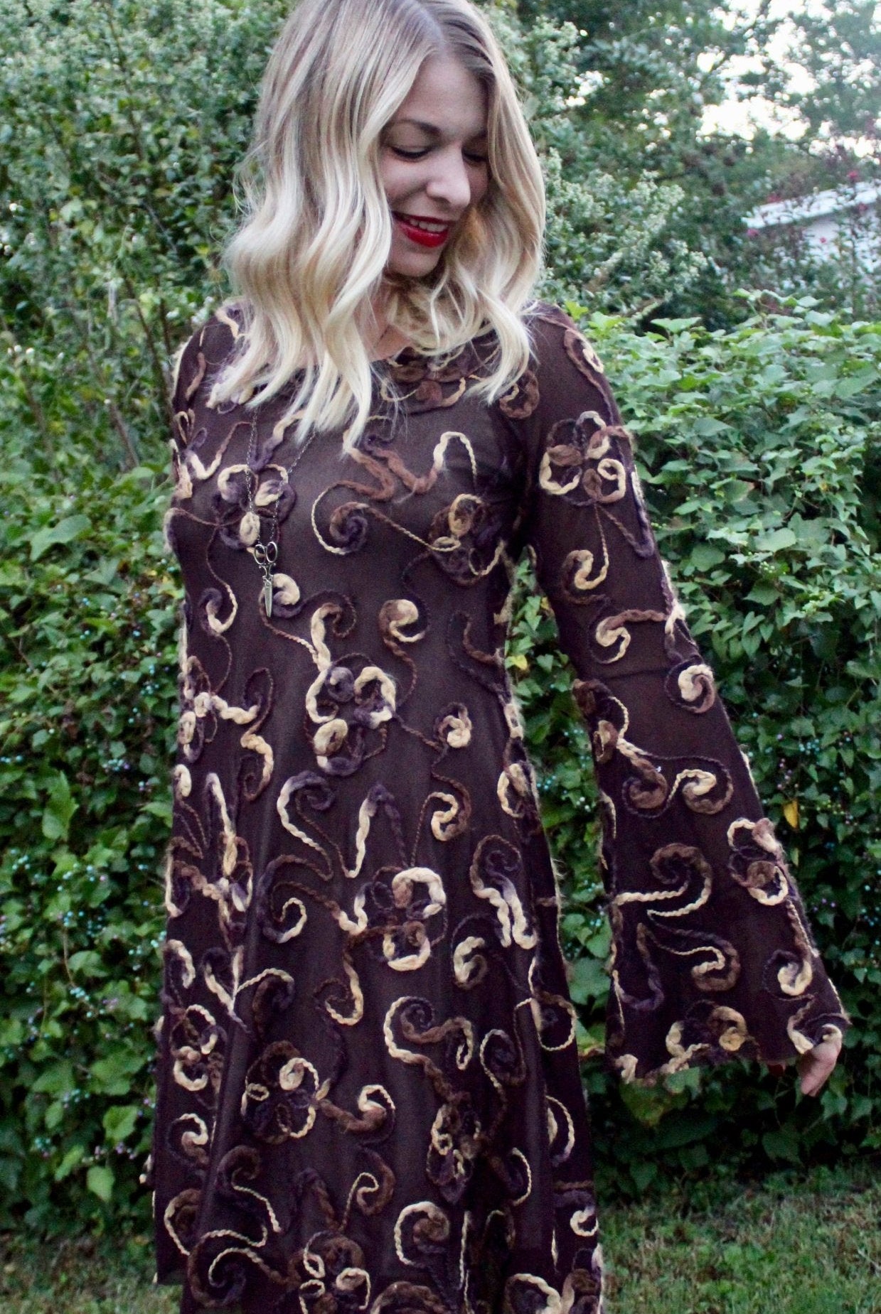 LAST CUTS! Wooly Vines. "Felted" Stretch Mesh. Designer End Bolt - Boho Fabrics