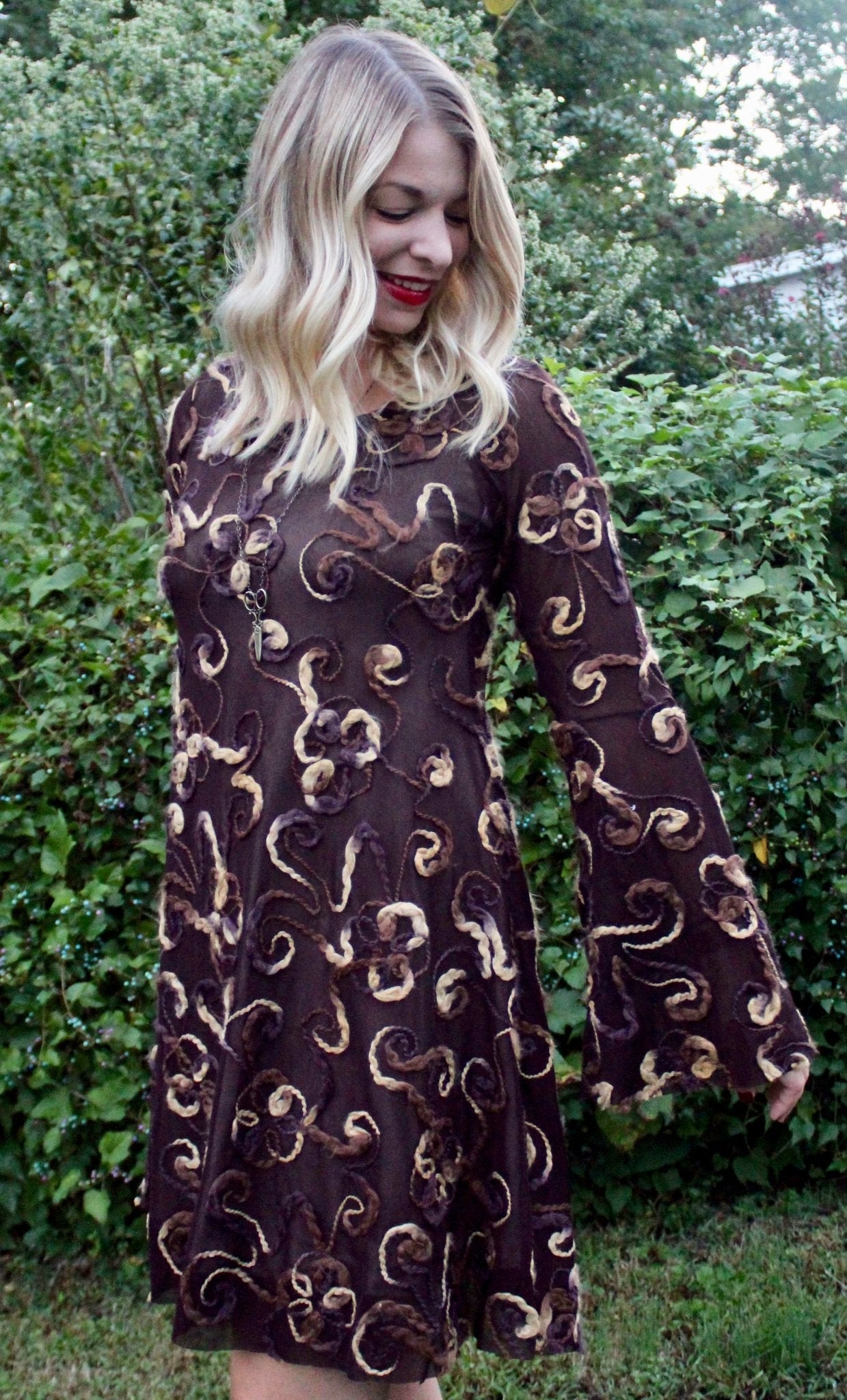 LAST CUTS! Wooly Vines. "Felted" Stretch Mesh. Designer End Bolt - Boho Fabrics