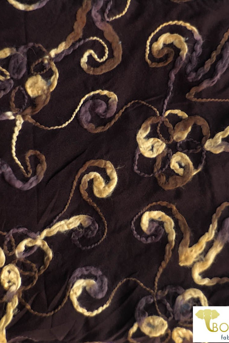 LAST CUTS! Wooly Vines. "Felted" Stretch Mesh. Designer End Bolt - Boho Fabrics