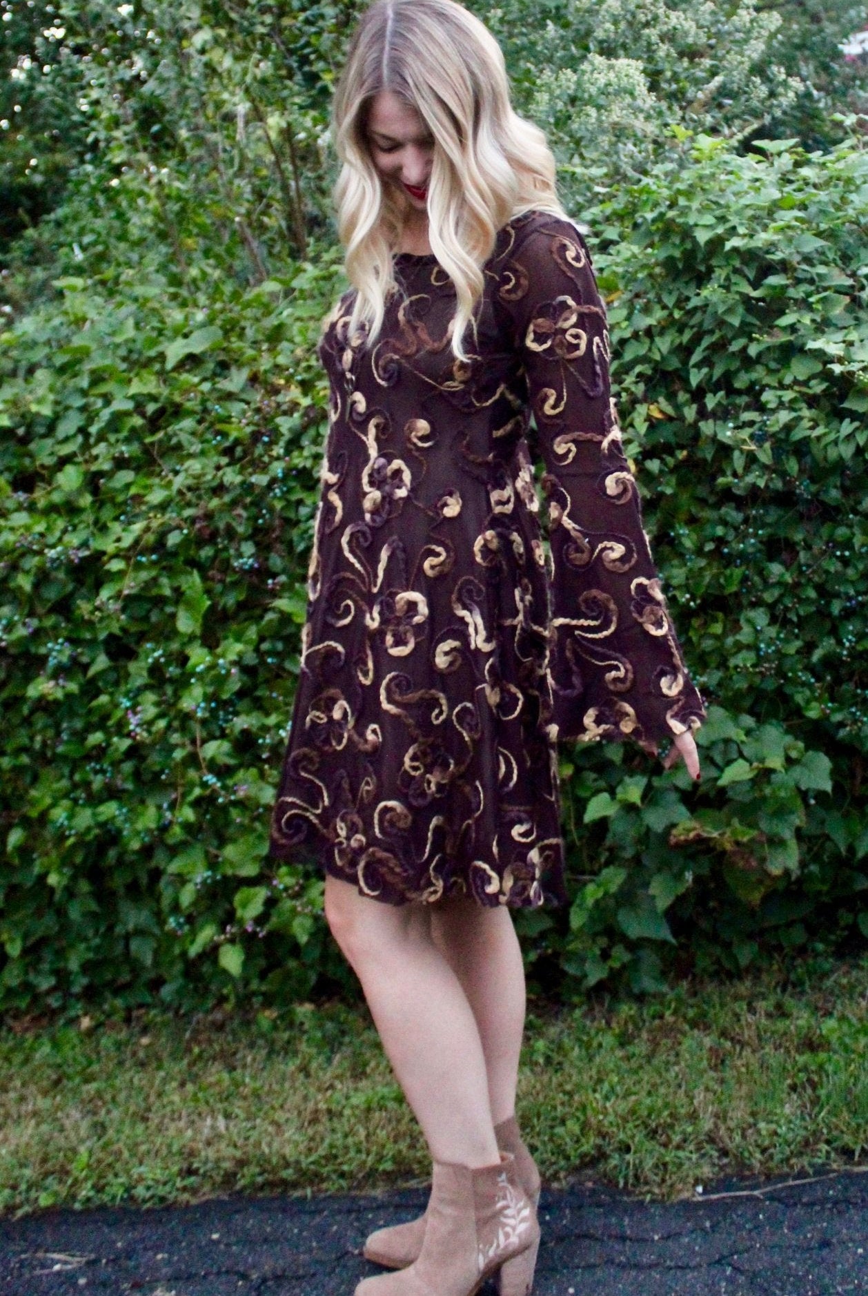 LAST CUTS! Wooly Vines. "Felted" Stretch Mesh. Designer End Bolt - Boho Fabrics